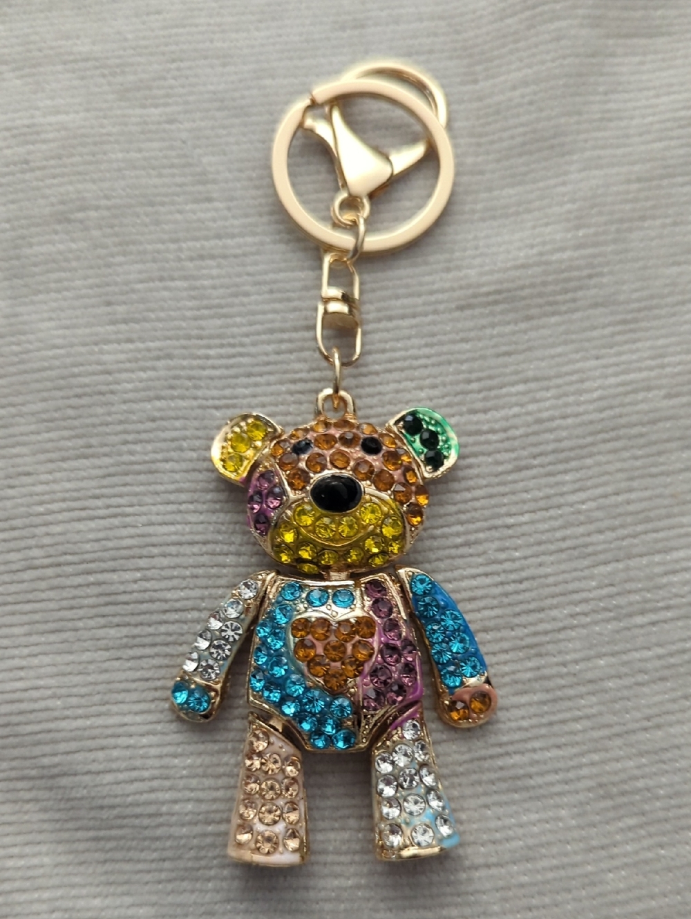 Multicolor Crystal Teddy Bear Keychain for Kids Accessories